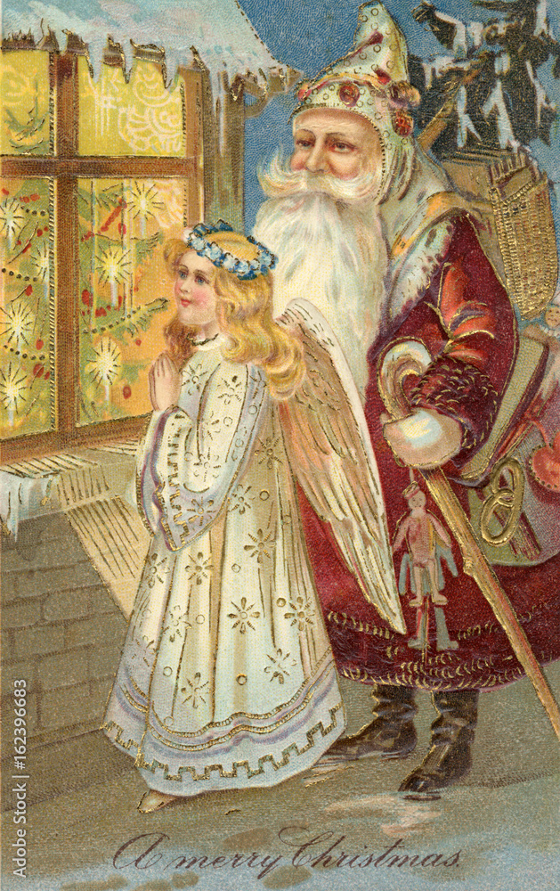 Father Christmas and an angel. Date: circa 1900