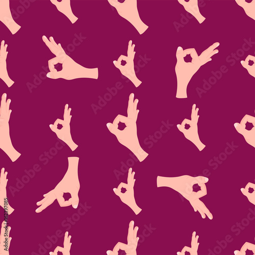 Ok hands success gesture okey yes agreement signal seamless pattern human agree best approval vector.