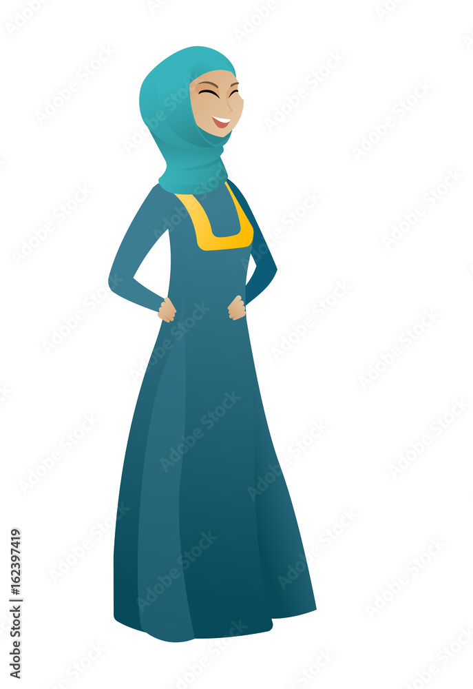 Young muslim business woman laughing.