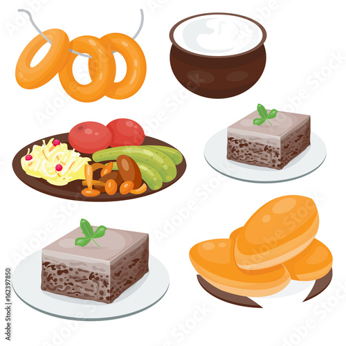 Traditional Russian cuisine culture dish course food welcome to Russia gourmet national meal vector illustration