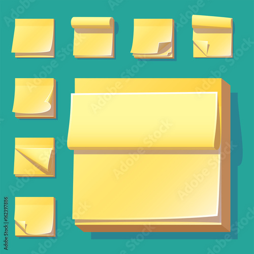 Yellow office sticky memory notes vector illustration sticker paper adhesive information memo blank.