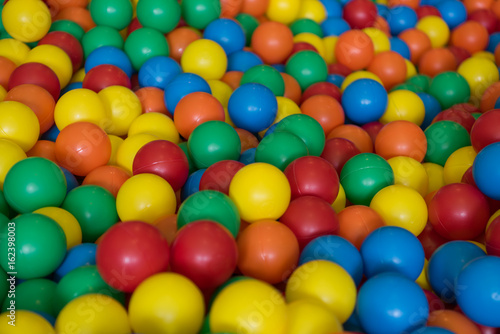 Colorful plastic toy balls in the play pool