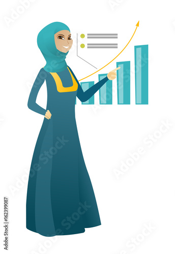 Successful business woman pointing at chart.