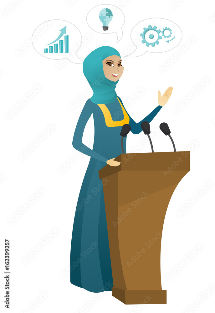 Politician giving a speech from tribune. Politician giving a speech from tribune.
