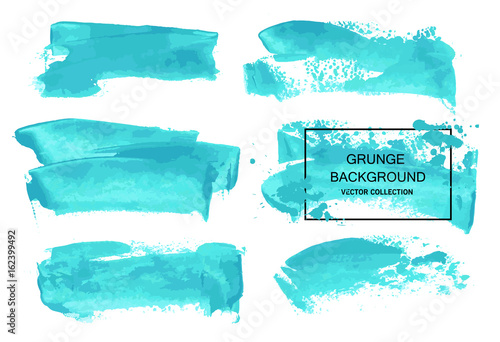 Vector blue watercolor brush stroke collections isolated on white background. Hand drawn elements for your design. photo