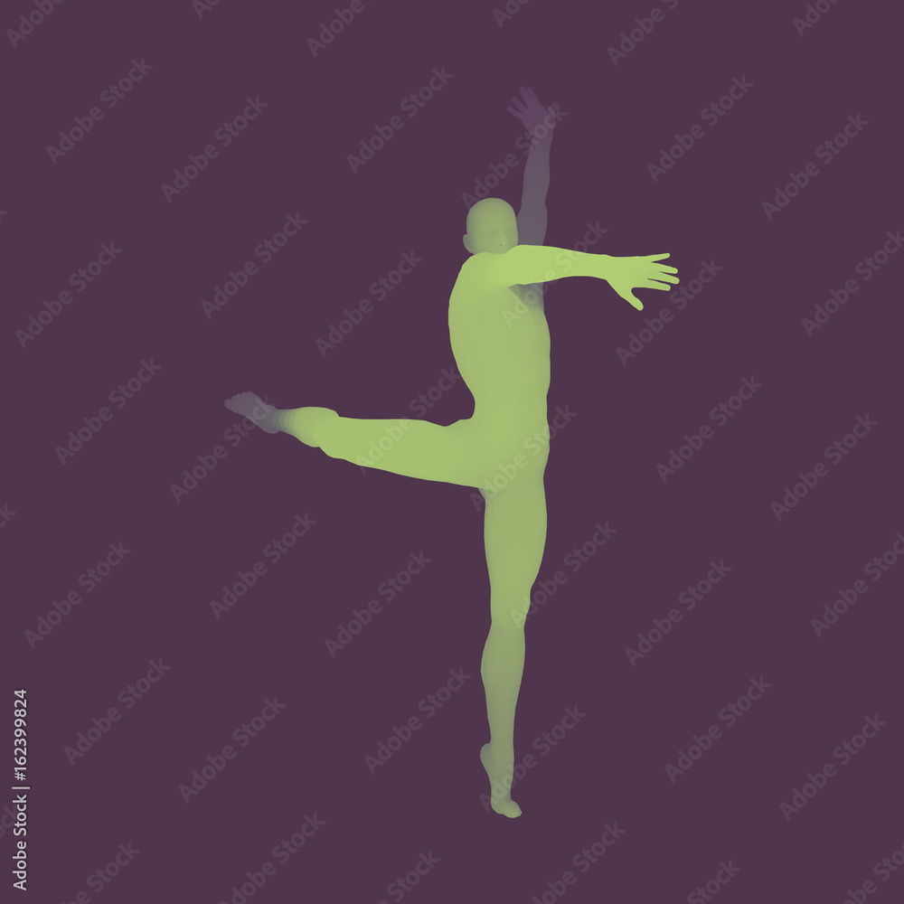 Silhouette of a Ballet Dancer. 3D Model of Man. Human Body. Sport Symbol. Design Element. Vector Illustration.
