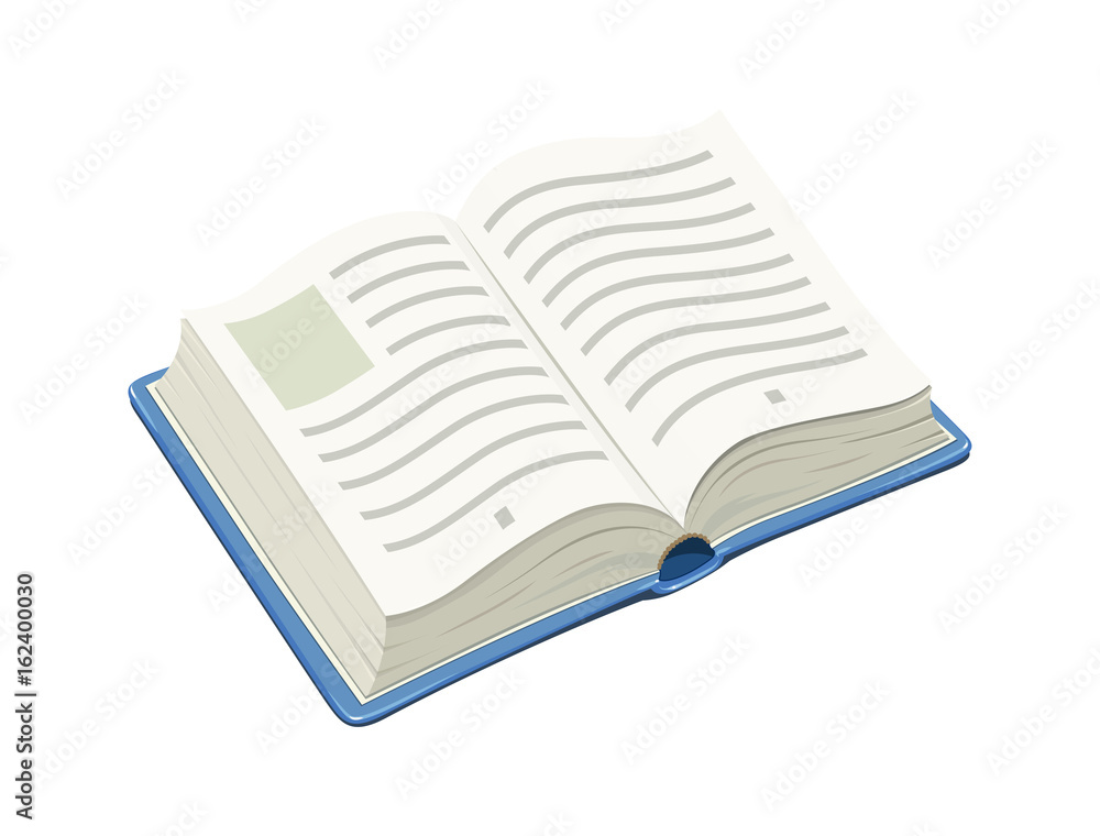 Open blue book. Isolated white background. Vector illustration.