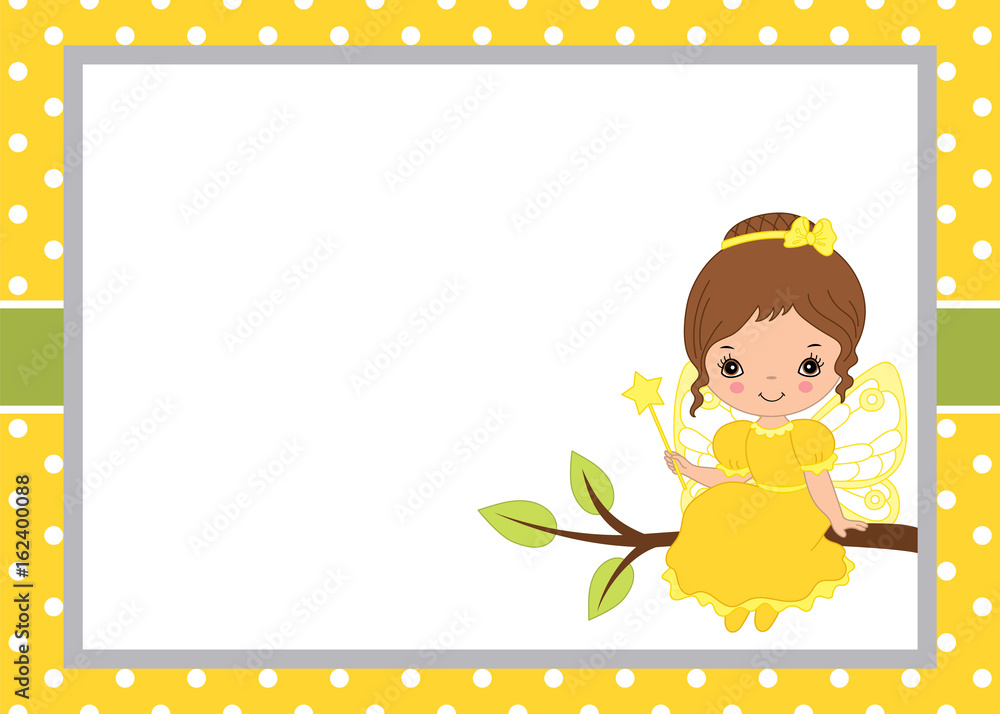 Vector Card Template with Cute Little Fairy on Polka Dot Background ...