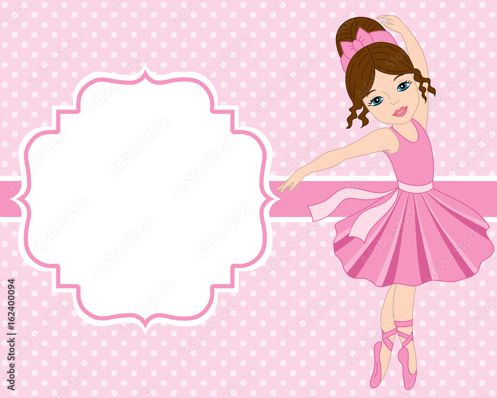 Vector Card Template with Ballerina on Polka Dot Background. Vector Ballerina. Vector illustration. Vector Card Template with Ballerina on Polka Dot Background. Vector Ballerina. Vector illustration.