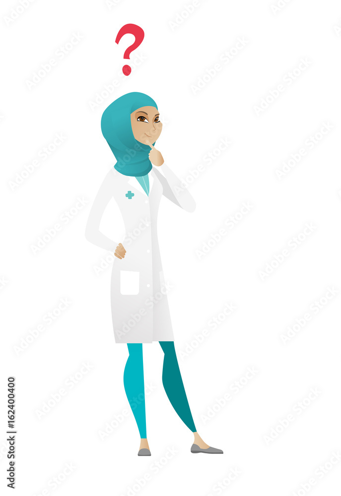 Thinking doctor with question mark. Thinking doctor with question mark.