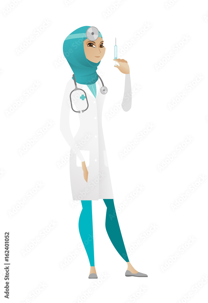 Doctor holding syringe vector illustration. Doctor holding syringe vector illustration.
