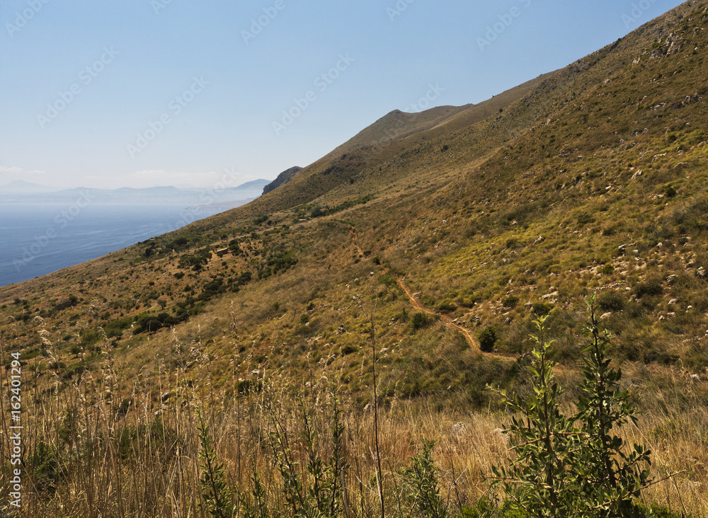 Hilly landscape, Lo Zingaro Nature Reserve in Sicily, Italy