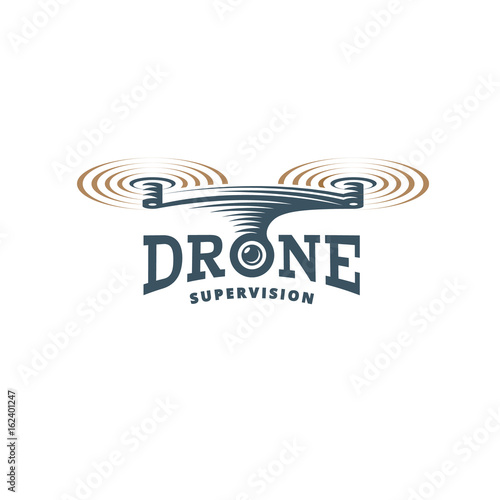 Drone quadrocopter logo design template, emblem on white background
