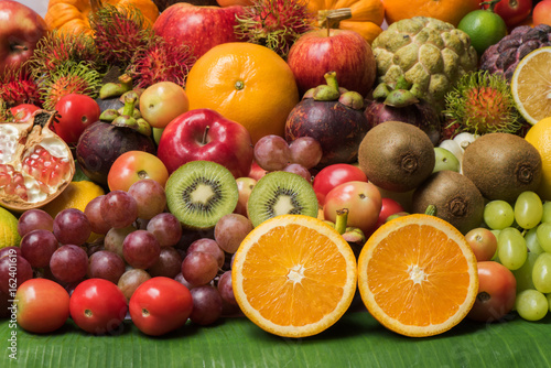 Fototapeta Naklejka Na Ścianę i Meble -  Stack of ripe tropical fruits and vegetables for healthy eating