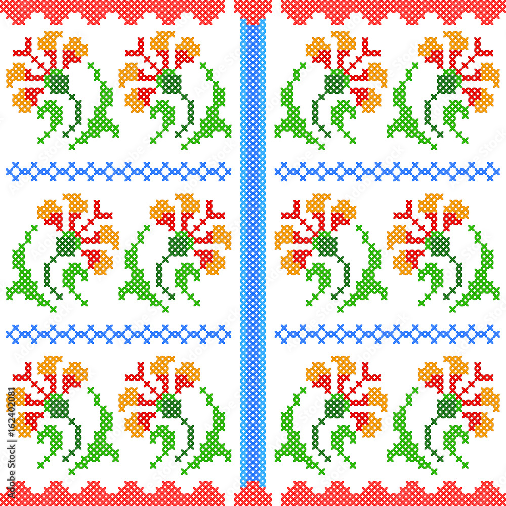 Cross Stitch Embroidery floral design for seamless pattern texture