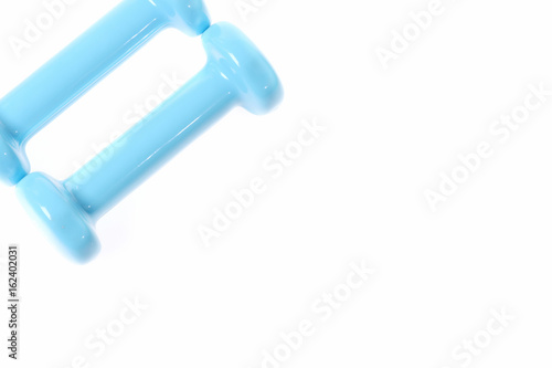 Dumbbells in cyan blue color isolated on white background