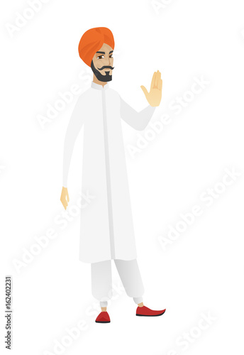 Hindu businessman showing palm hand.