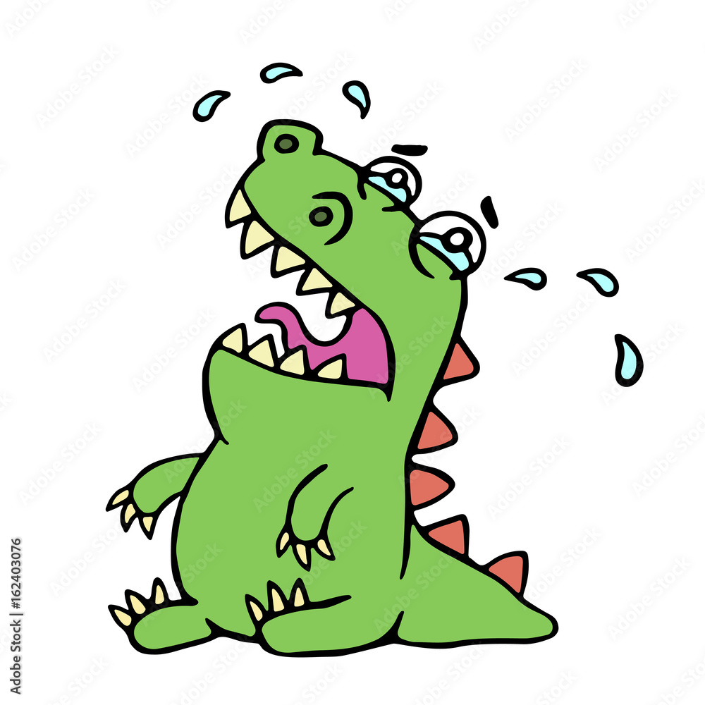 Obraz premium Cartoon crying dinosaur. Vector illustration.