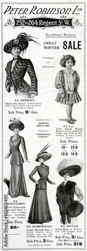 Advert for Peter Robinson winter garments 1909. Date: 1909 photo