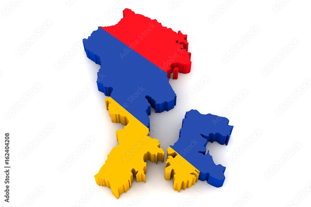 Fototapeta premium 3D Karte von Armenien mit Flagge auf weißem Hintergrund