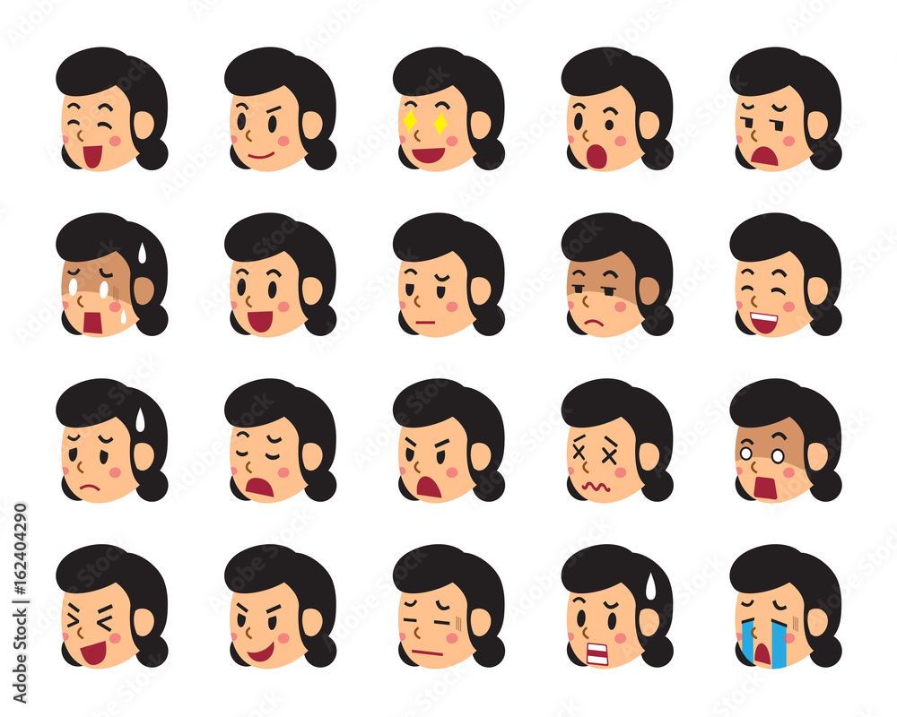Cartoon woman faces showing different emotions Cartoon woman faces showing different emotions