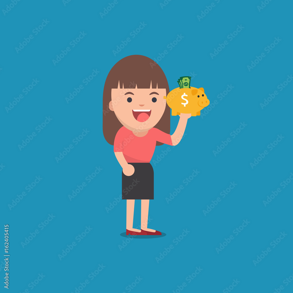 business woman with golden piggy bank, Pension business woman with golden piggy bank, Pension