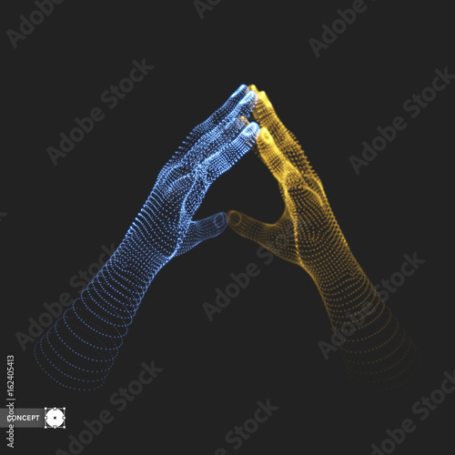 Two human hands. Connection structure. Business concept. 3D vector illustration.