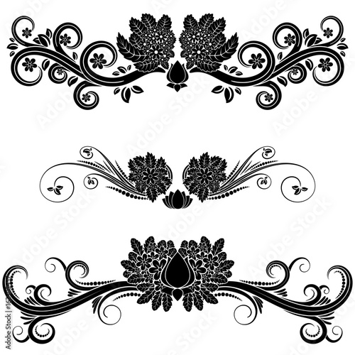 Page borders with floral motifs in black and white isolated by layers