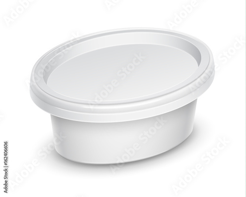 Vector white oval container for cosmetics cream, butter or margarine spread. Packaging template illustration.