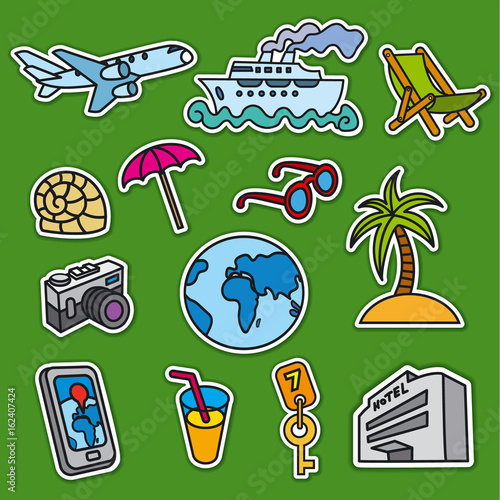 illustration of set stickers for tourism and travel services