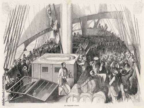 Emigrants from Strasbourg head for America. Date: 1854