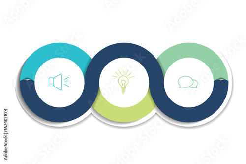 Circle first, second and third diagram, scheme, chart. 3 template for presentation. 3 steps options, elements, ingographic. photo