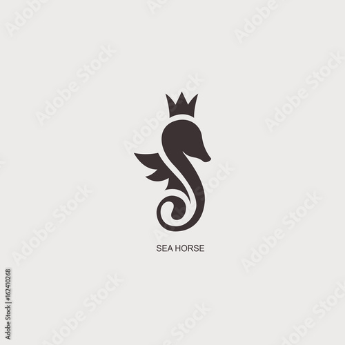 Free Download Stylized graphic Seahorse. Silhouette illustration of sea life. Sketch for tattoo on isolated white background. Vector flat logo icon - GFXLoad