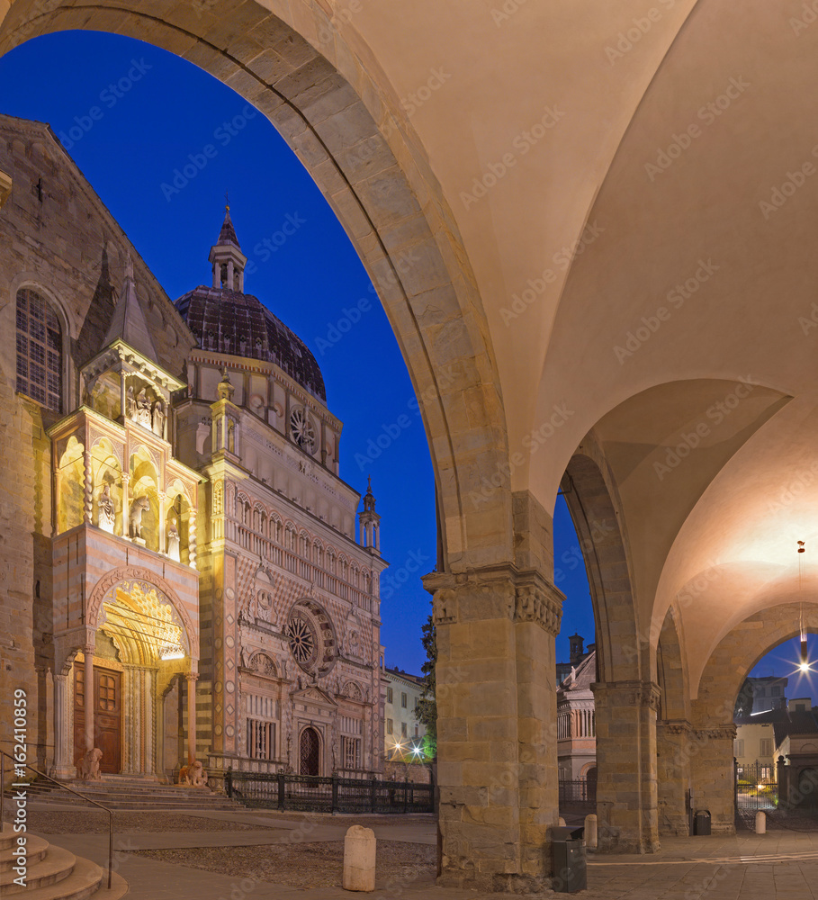 Bergamo - Colleoni chapel by cathedral Santa Maria Maggiore in upper town at dusk.