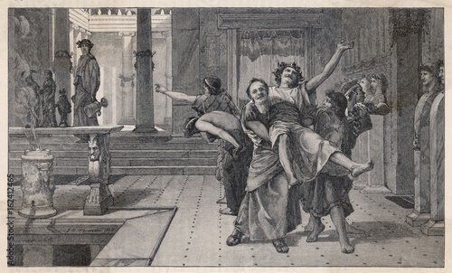 Fotografia Ancient Romans celebrating the Saturnalia. Date: circa 200 BC
