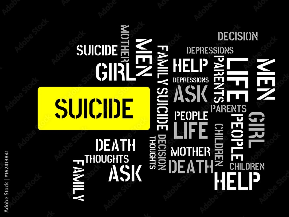 SUICIDE - LIFE - image with words associated with the topic SUICIDE, word cloud, cube, letter, image, illustration SUICIDE - LIFE - image with words associated with the topic SUICIDE, word cloud, cube, letter, image, illustration