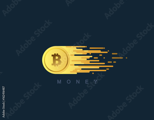 Golden coin with bitcoin sign.