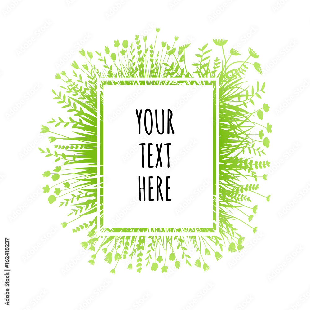 Summer green grass banner, border, frame, label for text. Vector eco