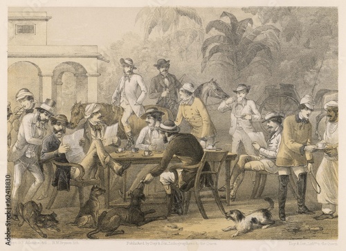 British men taking coffee in India  1860. Date: 1860