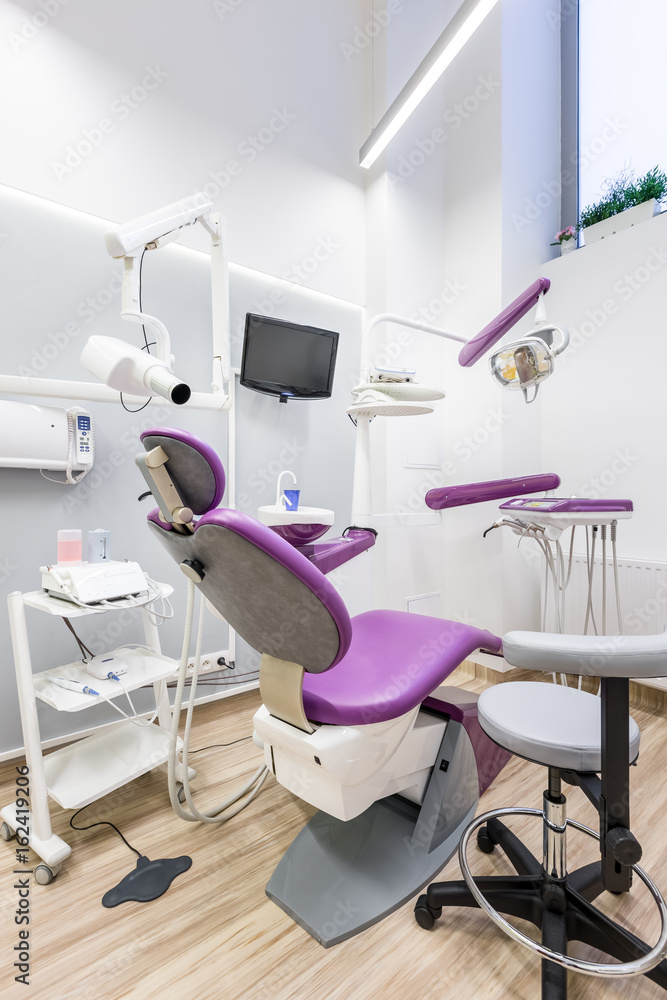 Dental room with violet chair