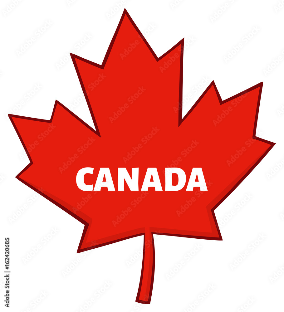 Canadian Red Maple Leaf Line Cartoon Drawing. Illustration Isolated On White Background With Text Canada Canadian Red Maple Leaf Line Cartoon Drawing. Illustration Isolated On White Background With Text Canada