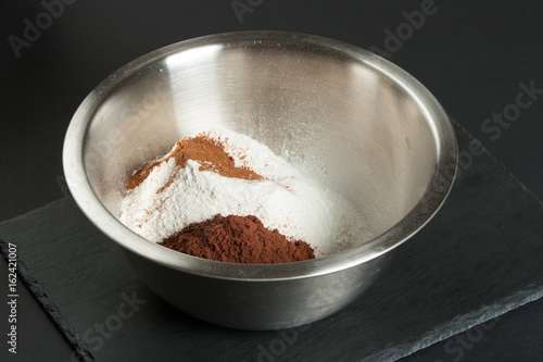 Cooking Process Of Brownies. Ingredients In Bowl.