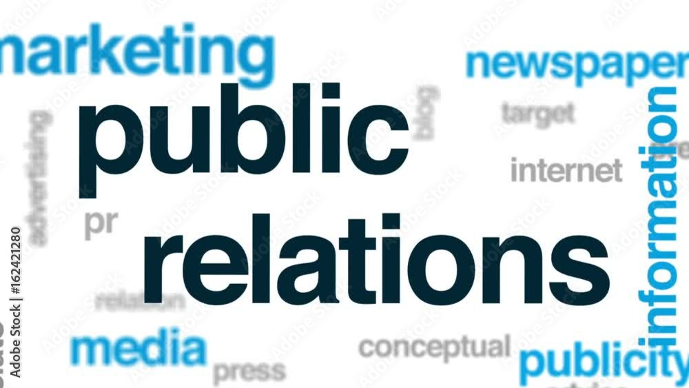 Public relations animated word cloud, text design animation. Public relations animated word cloud, text design animation.