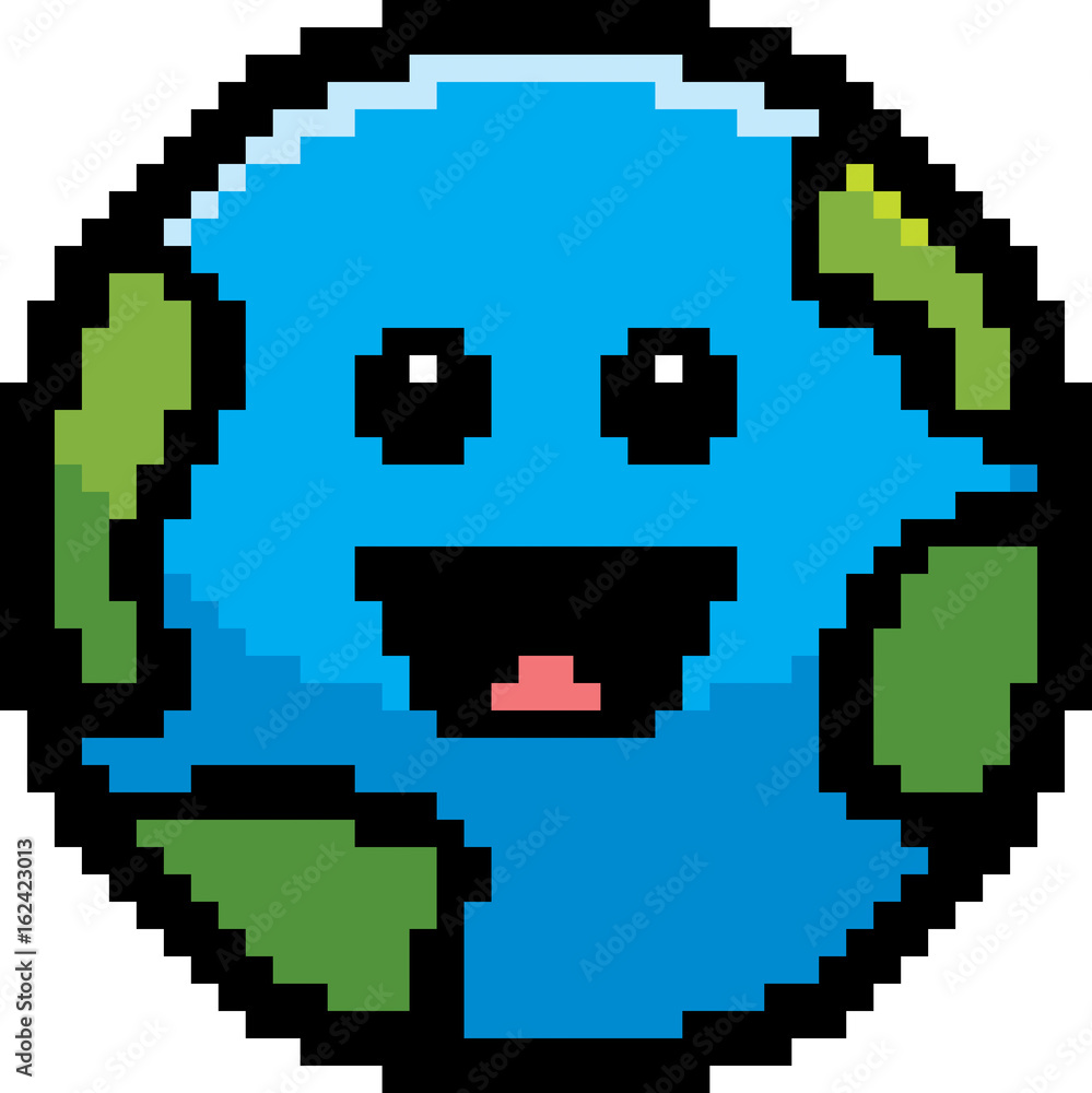 Smiling 8-Bit Cartoon Earth Smiling 8-Bit Cartoon Earth