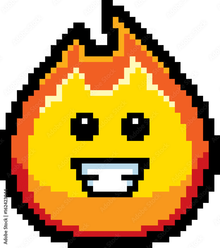 Obraz premium Smiling 8-Bit Cartoon Flame