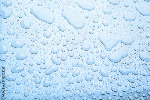 Background of water droplet on the surface in blue color, surface for background