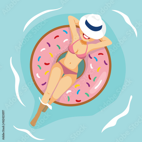 Woman lying on inflatable d...