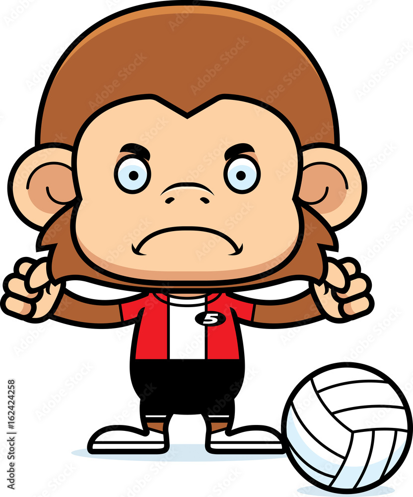 Fototapeta premium Cartoon Angry Volleyball Player Monkey