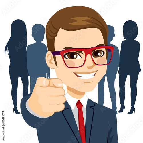 Young happy businessman poi...