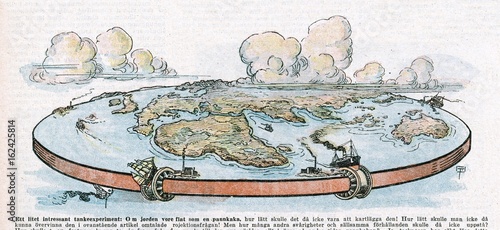 Depiction of a flat planet Earth. Date: 1922